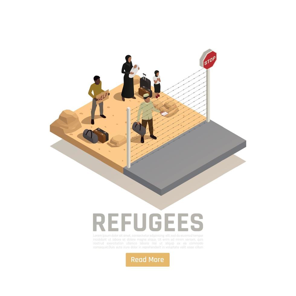 Ilustración de vector de concepto de diseño isométrico de refugiados