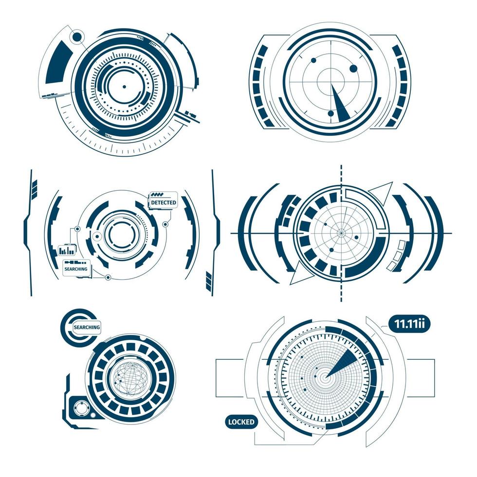 Hud Interface Radar Icon Set Vector Illustration