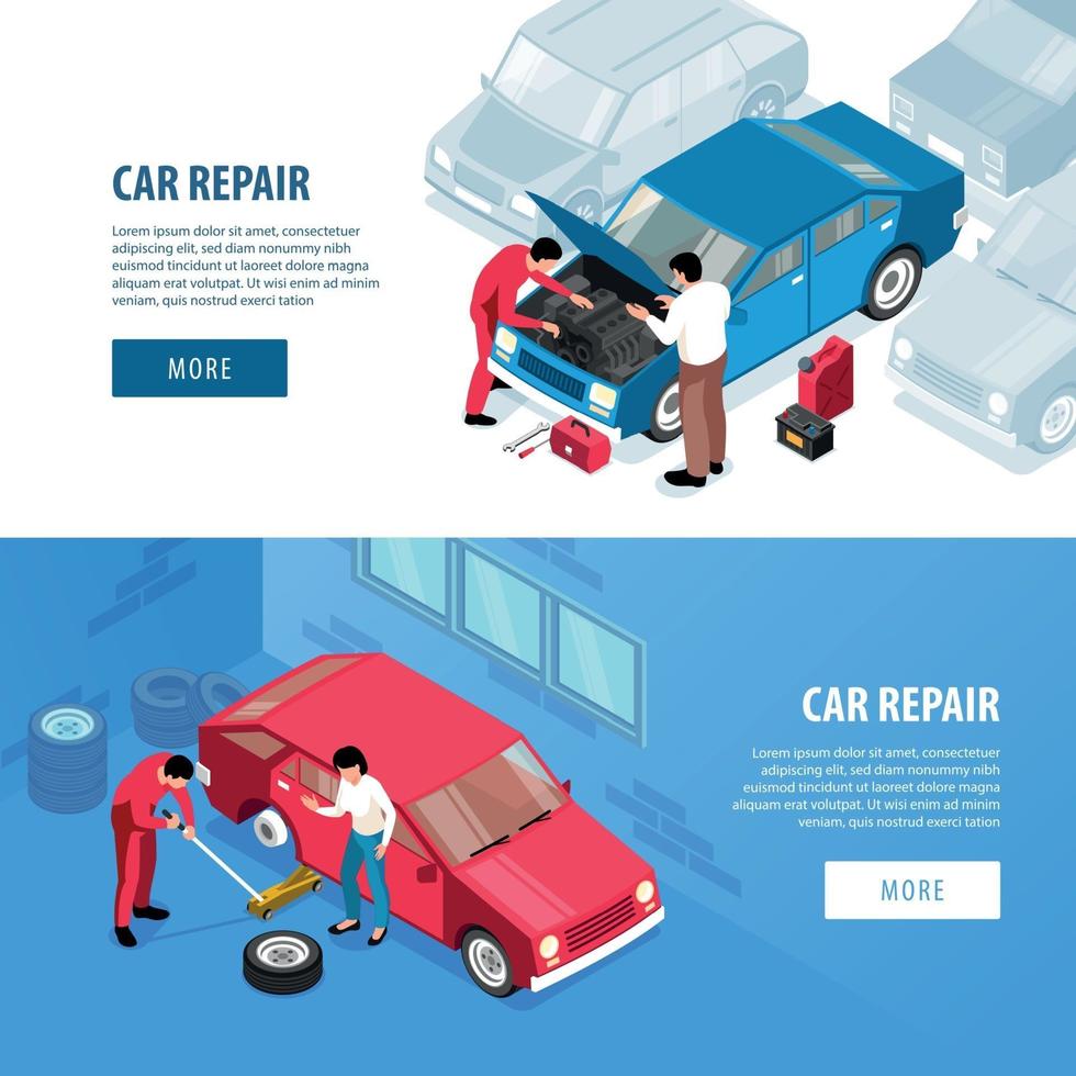 Car Repair Horizontal Banners Vector Illustration