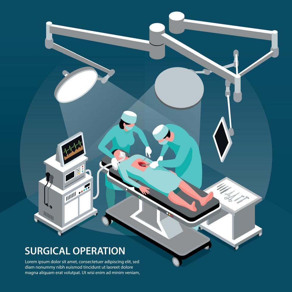 Isometric Surgical Operation Background Vector Illustration