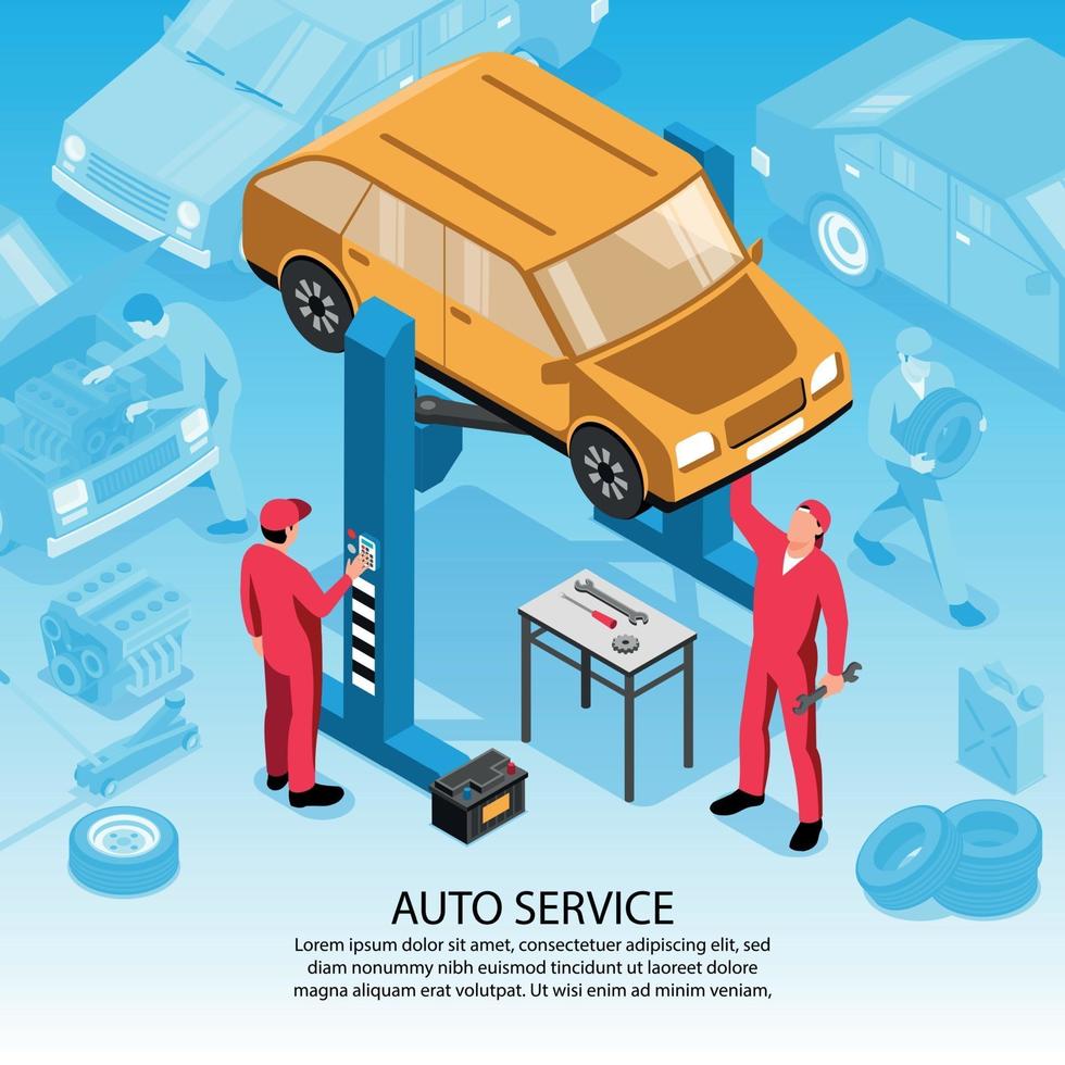 Auto Service Isometric Background Vector Illustration