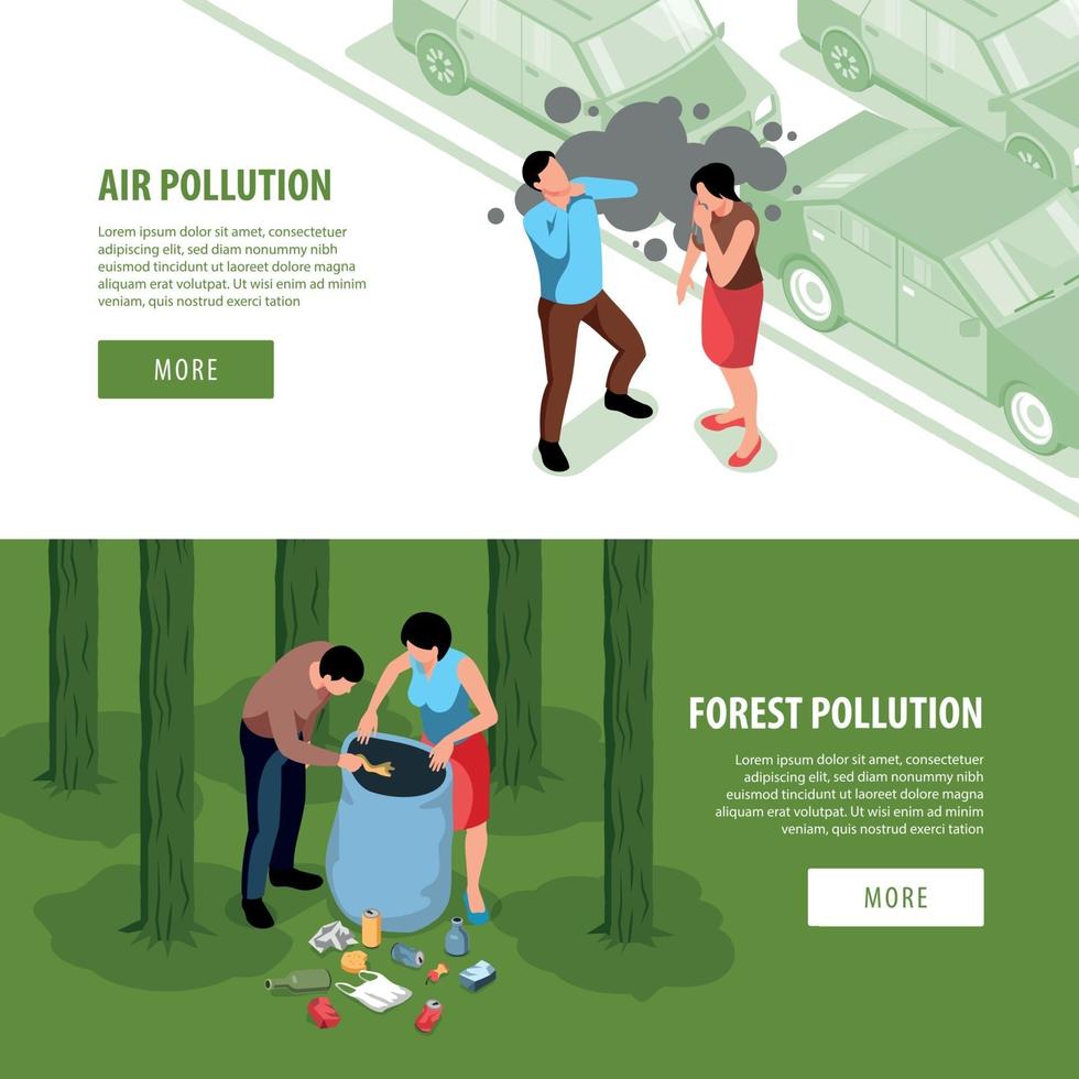 Air Pollution Horizontal Banners Vector Illustration