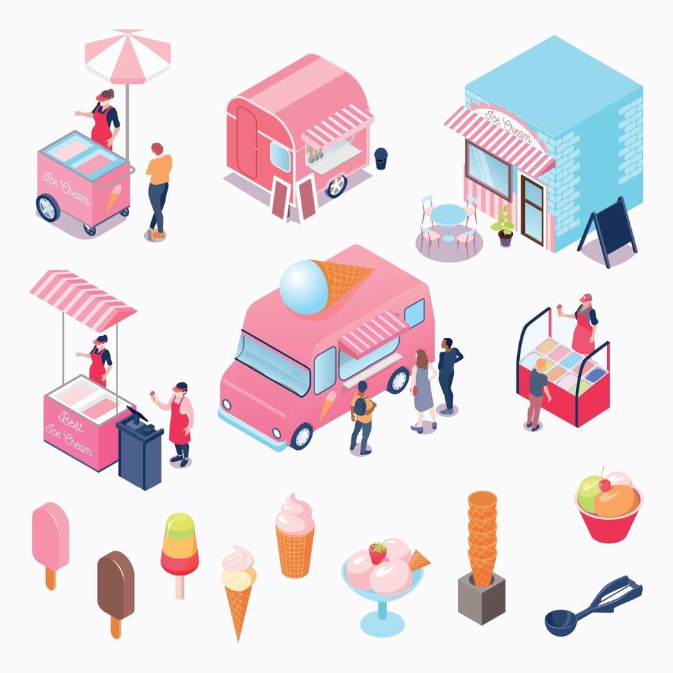 Isometric Ice Cream Set Vector Illustration