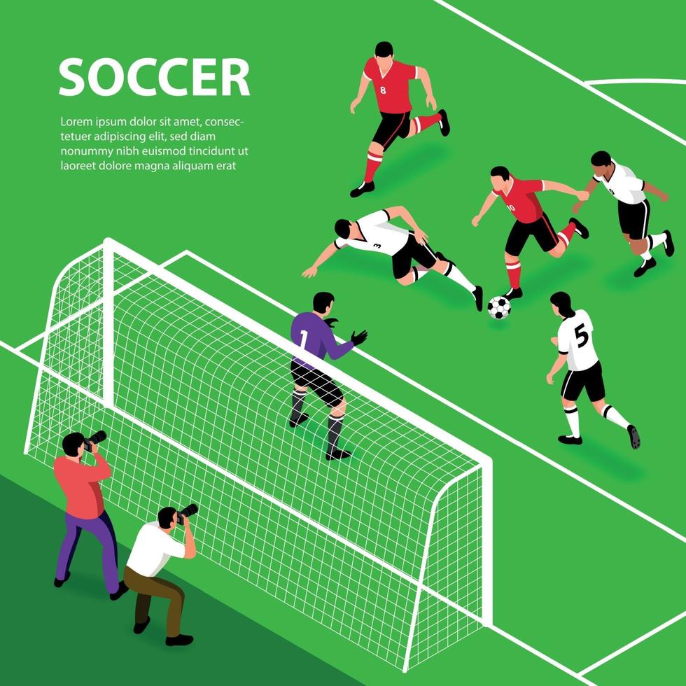 Isometric Soccer Attack Background Vector Illustration