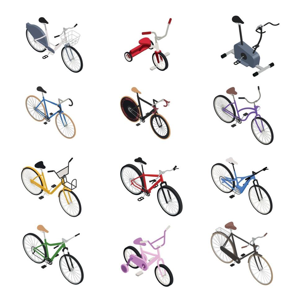 Bicycles Isometric Set Vector Illustration