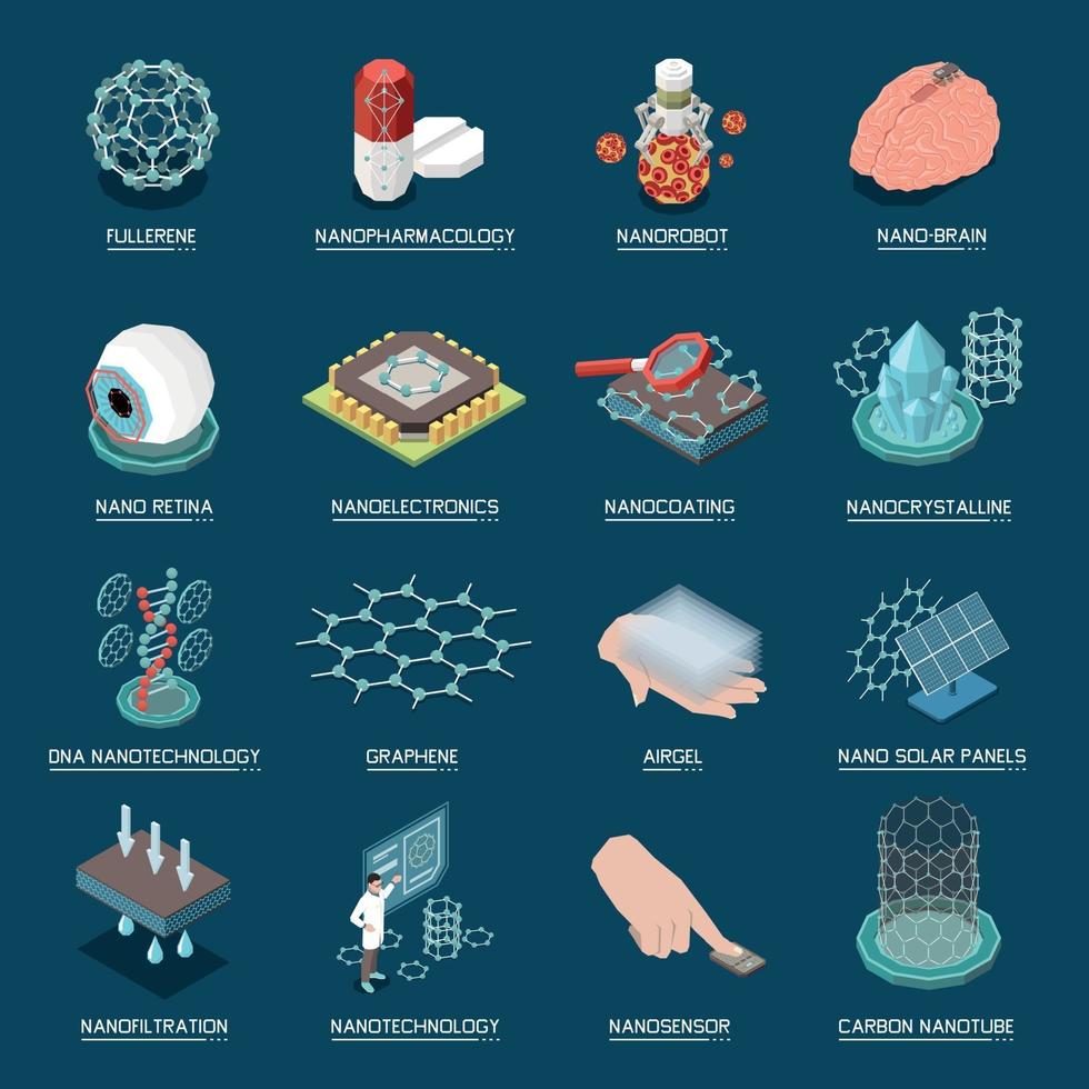 Nanotechnology Isometric Set Vector Illustration