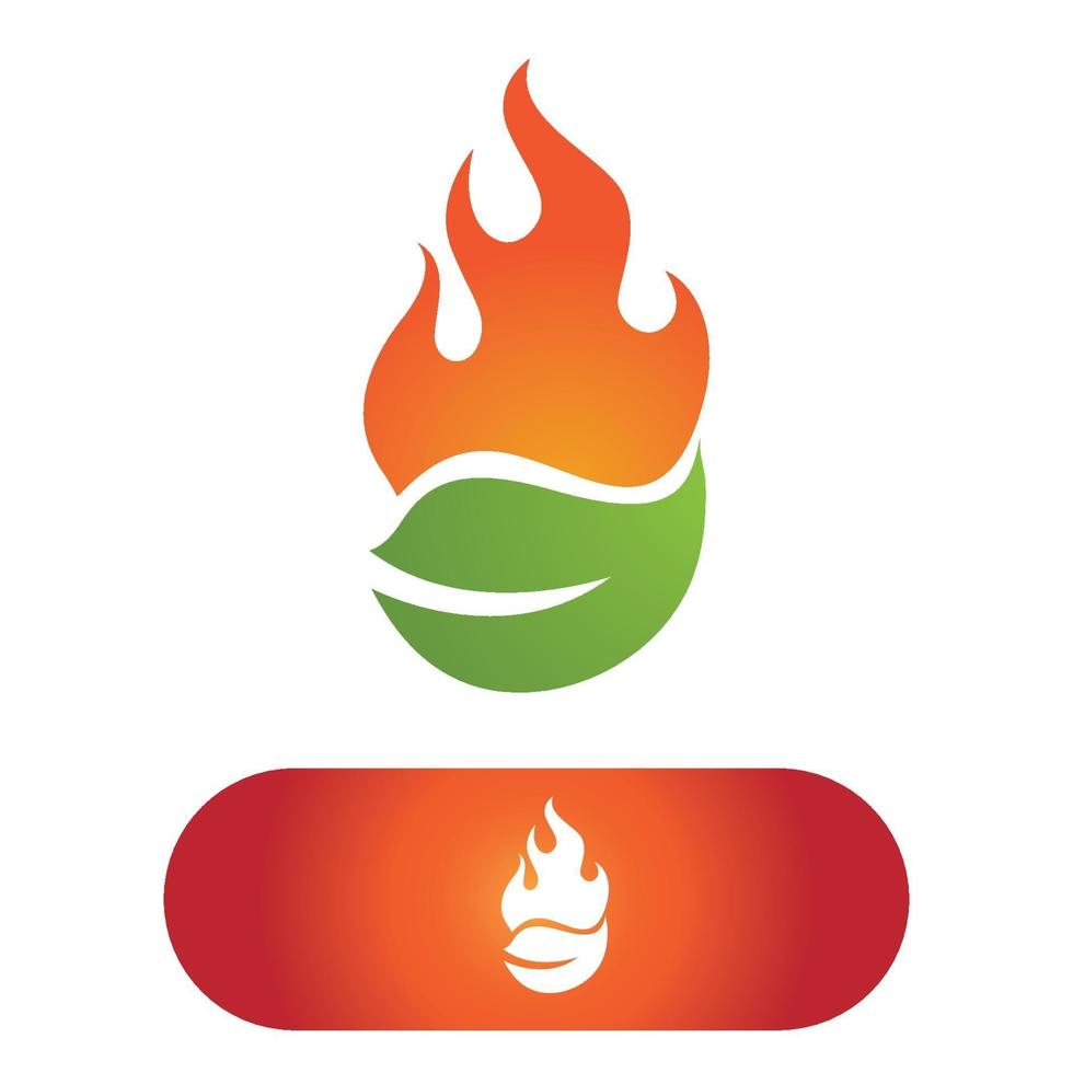 fuego, llama, y, hoja, verde, logotipo, vector, imagen vector