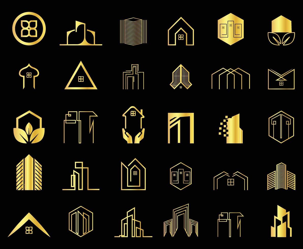 colección mínima de logotipos de bienes raíces, construcción y construcción vector