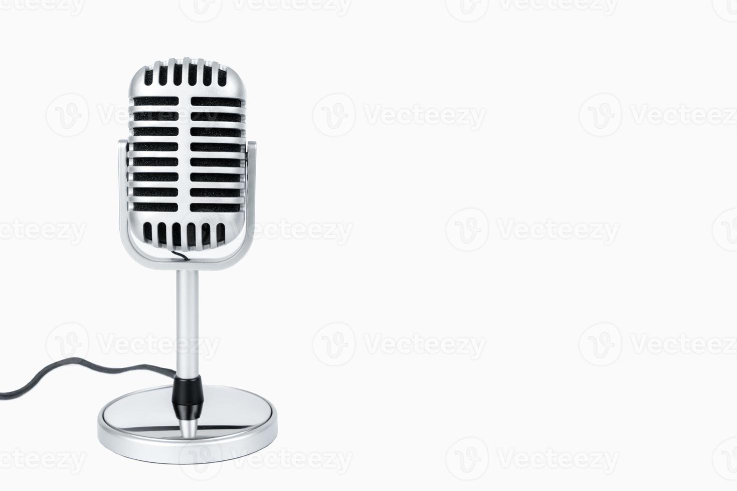 Retro microphone and cable with clipping path on isolated white photo