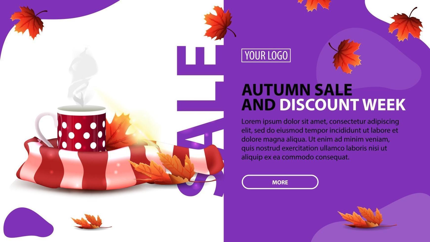 Venta de otoño y semana de descuentos, banner de descuento para su sitio web. vector