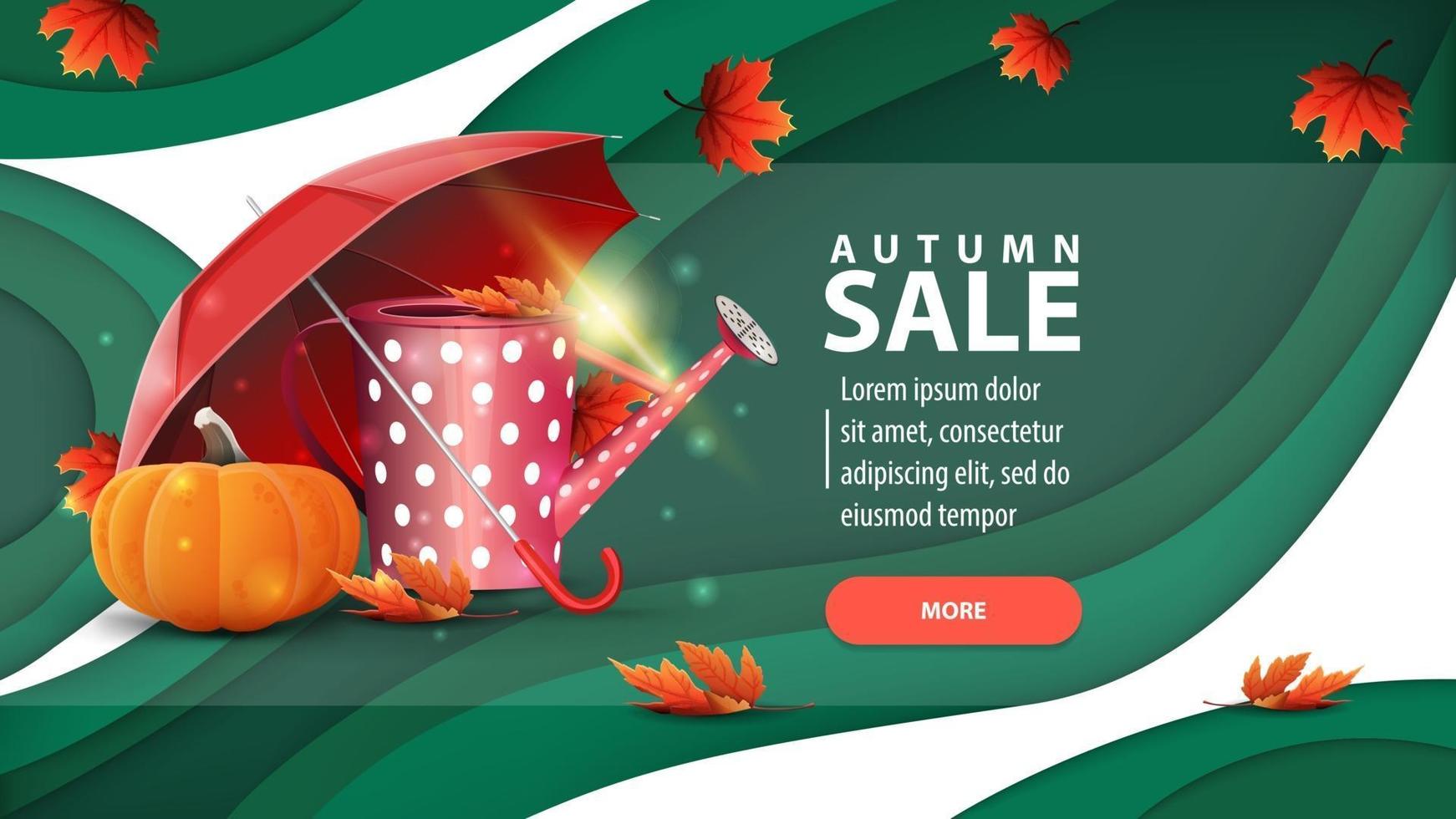 banner de otoño en estilo de corte de papel con regadera de jardín vector