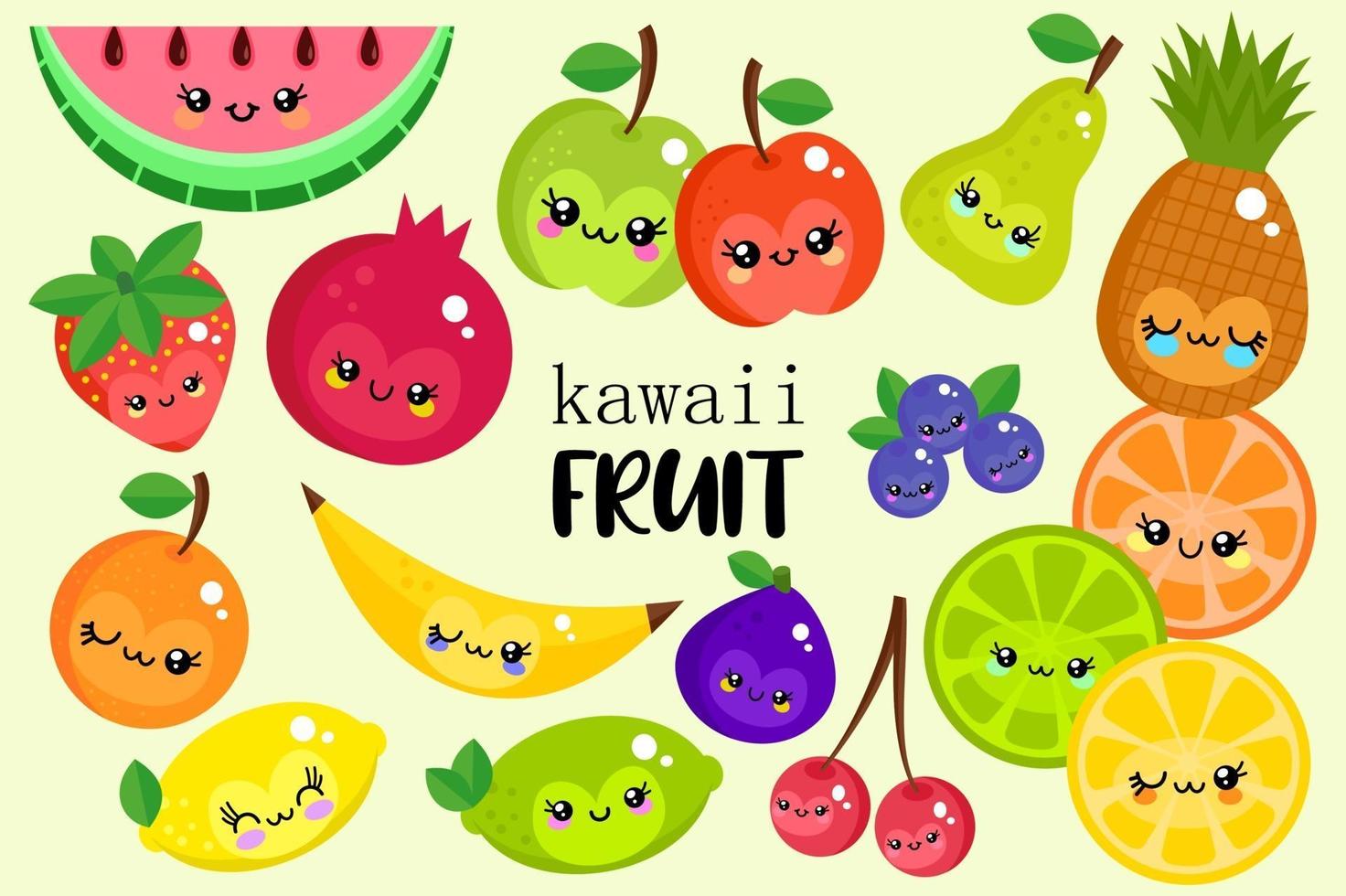 Happy Kawaii Fruit Collection vector