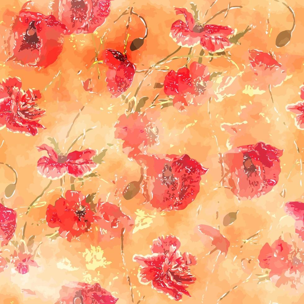 Red Watercolor Floral Poppy Surface Pattern vector