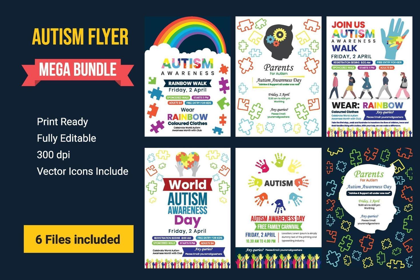 Creative Poster Set Or Banner Set Of World Autism Awareness Day. vector