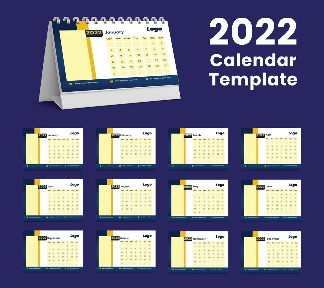 Establecer el diseño de plantilla de calendario de escritorio 2022, conjunto de 12 meses, vector