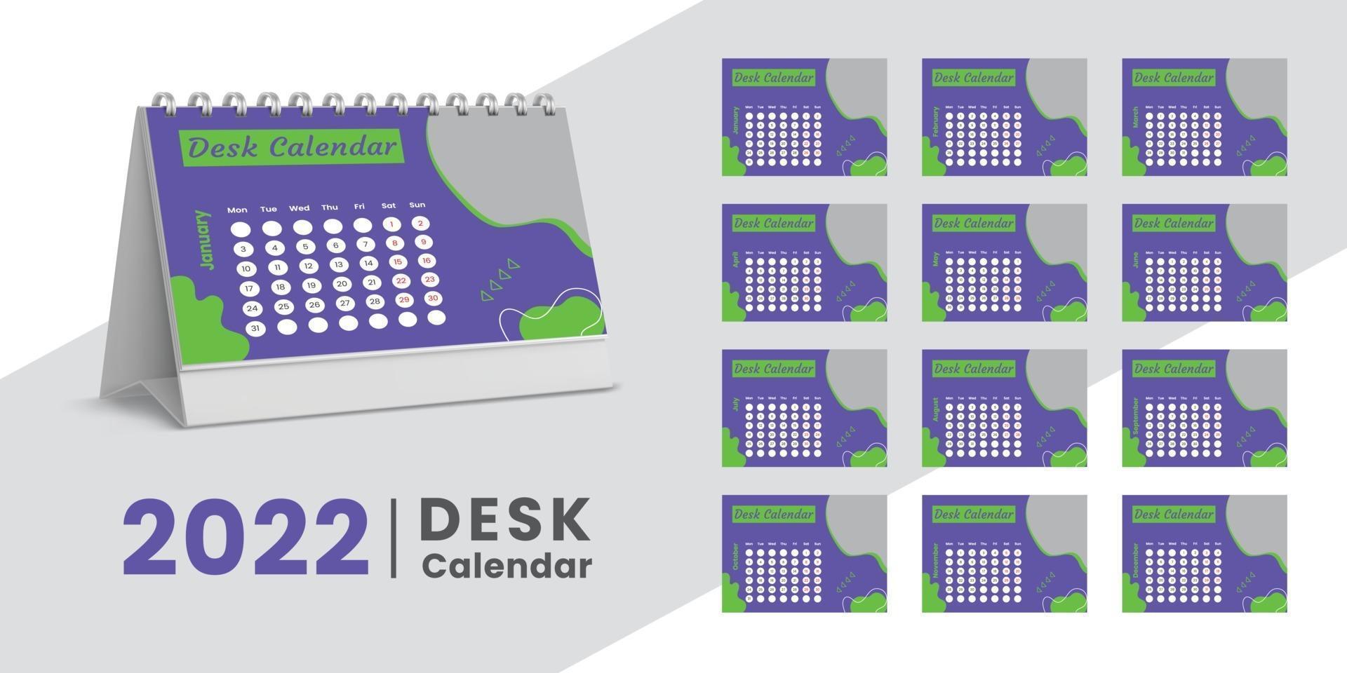 Set Desk Calendar 2022 template design,Set of 12 Months, vector