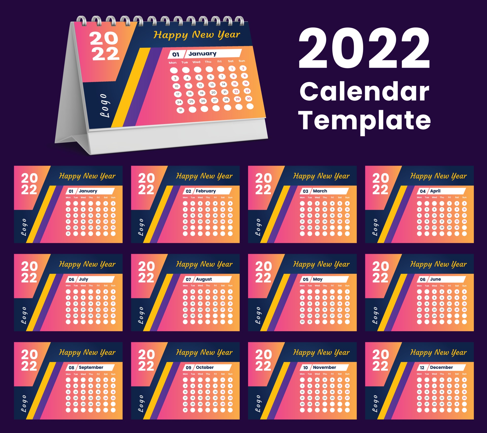Set Desk Calendar 2022 Template Design Set Of 12 Months 3044528 Vector set-desk-calendar-2022-template-design-set-of-12-months-3044528-vector
