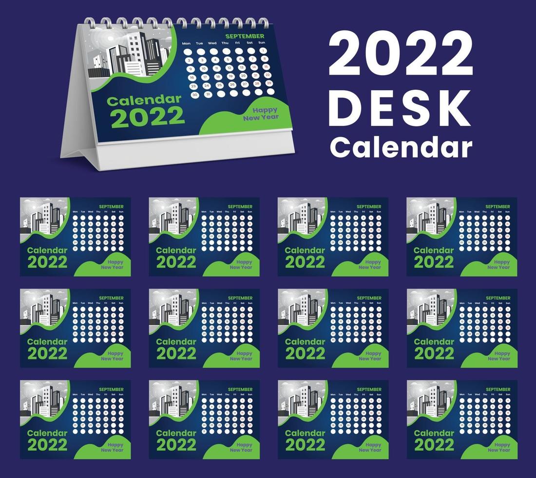 Set Desk Calendar 2022 template design,Set of 12 Months, vector