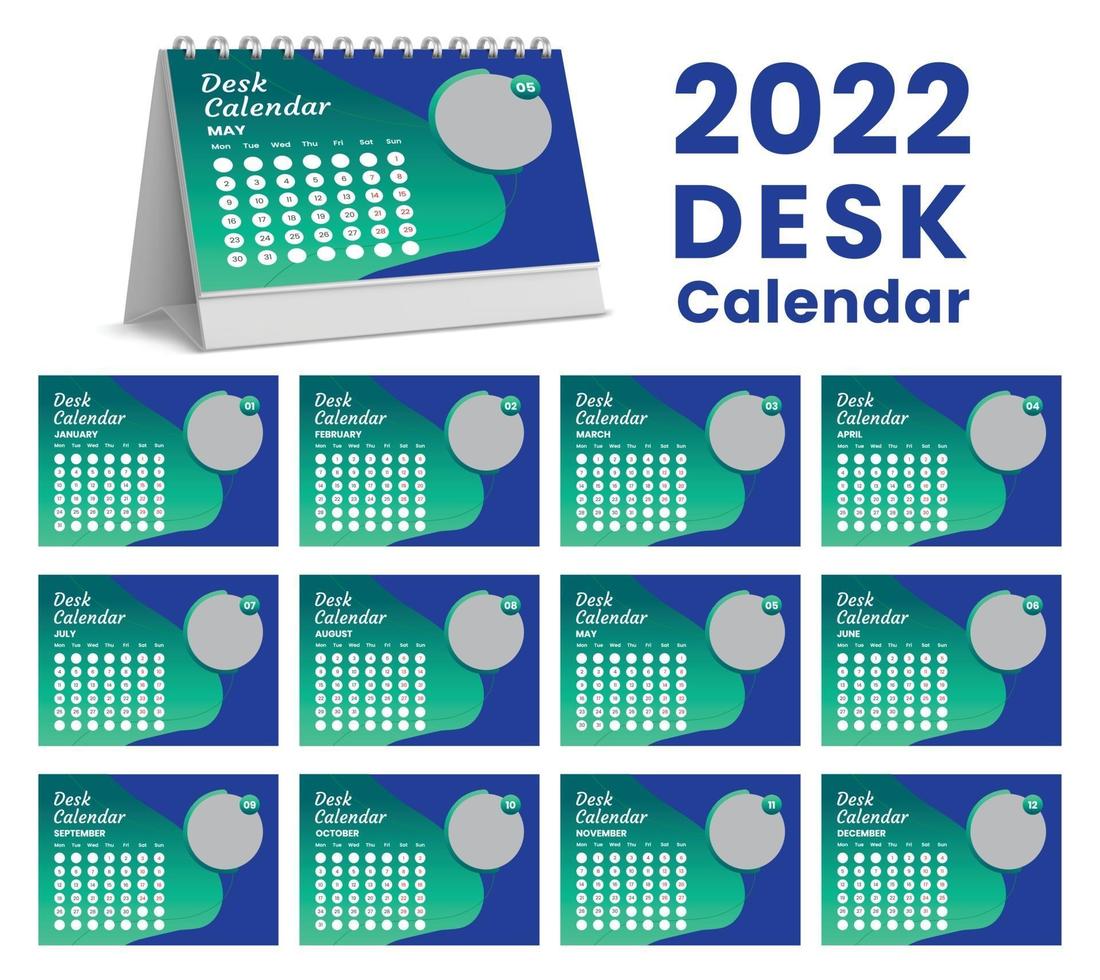 Set Desk Calendar 2022 template design,Set of 12 Months, vector