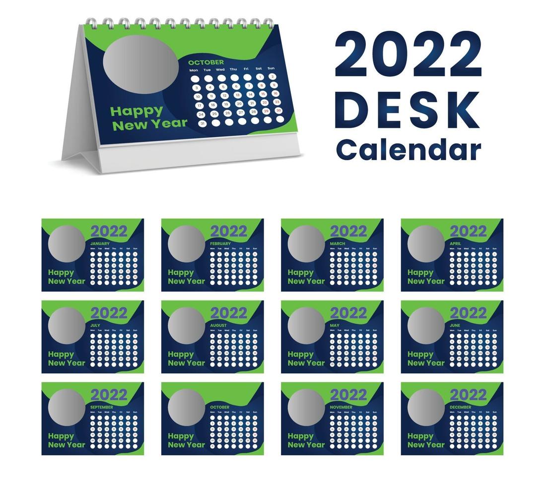 Set Desk Calendar 2022 template design,Set of 12 Months, vector