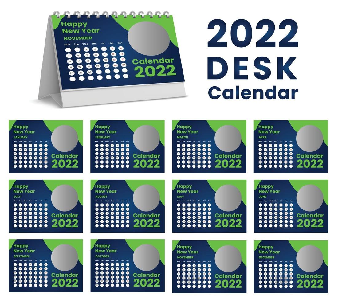 Set Desk Calendar 2022 template design,Set of 12 Months, vector