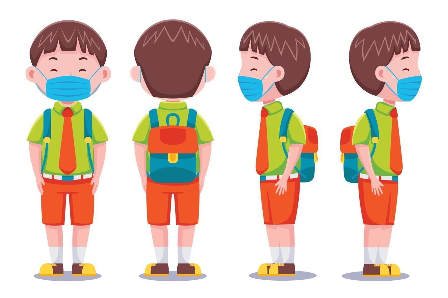 Cute Kids Boy Student wearing Mask vector