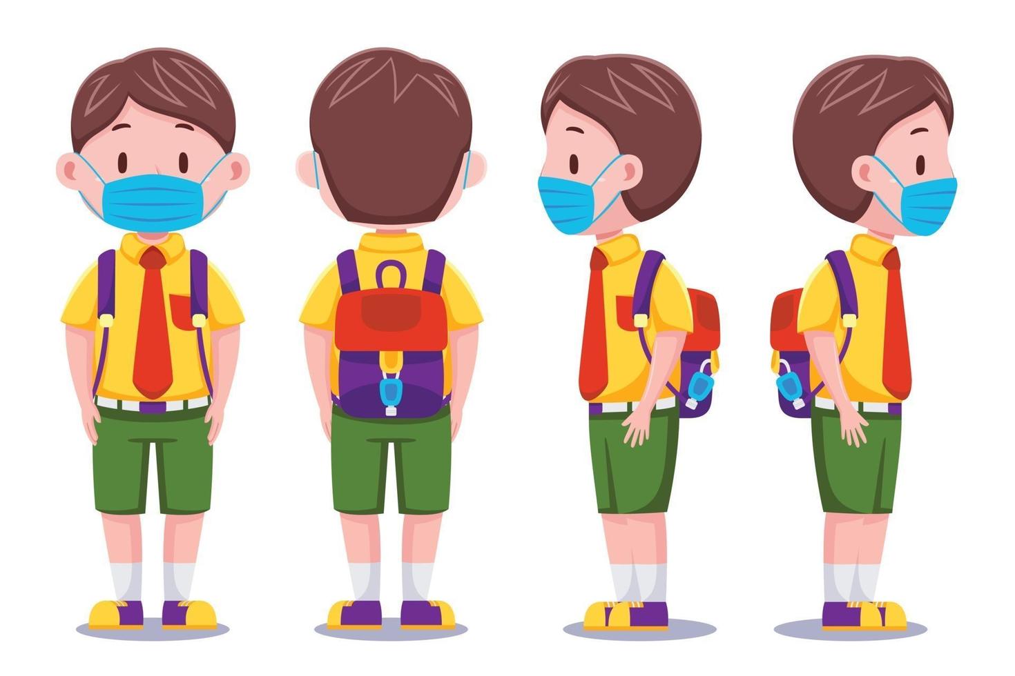 Cute Kids Boy Student wearing Mask vector