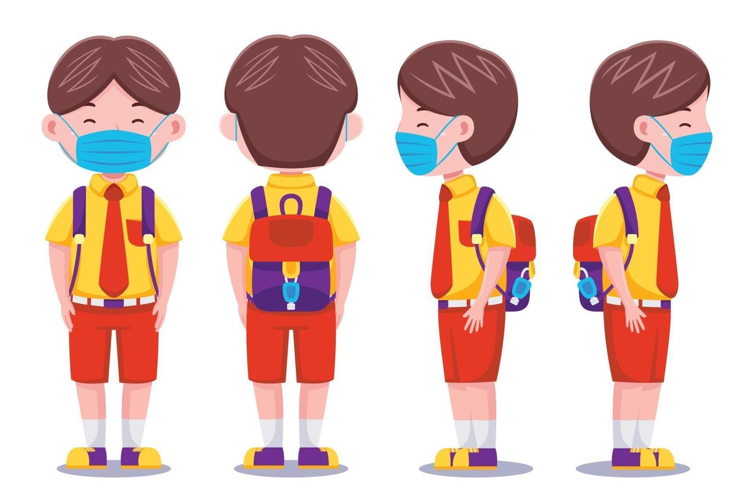 Cute Kids Boy Student wearing Mask vector