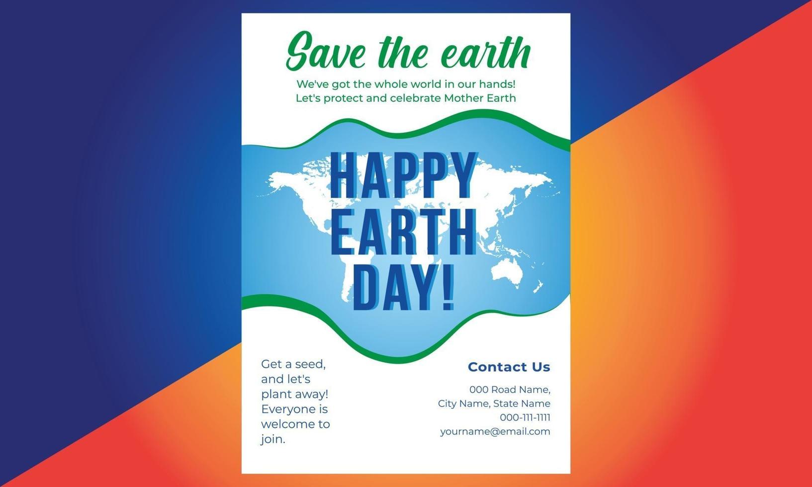 Happy Earth Day, Flyer Design, brochure, poster template. vector