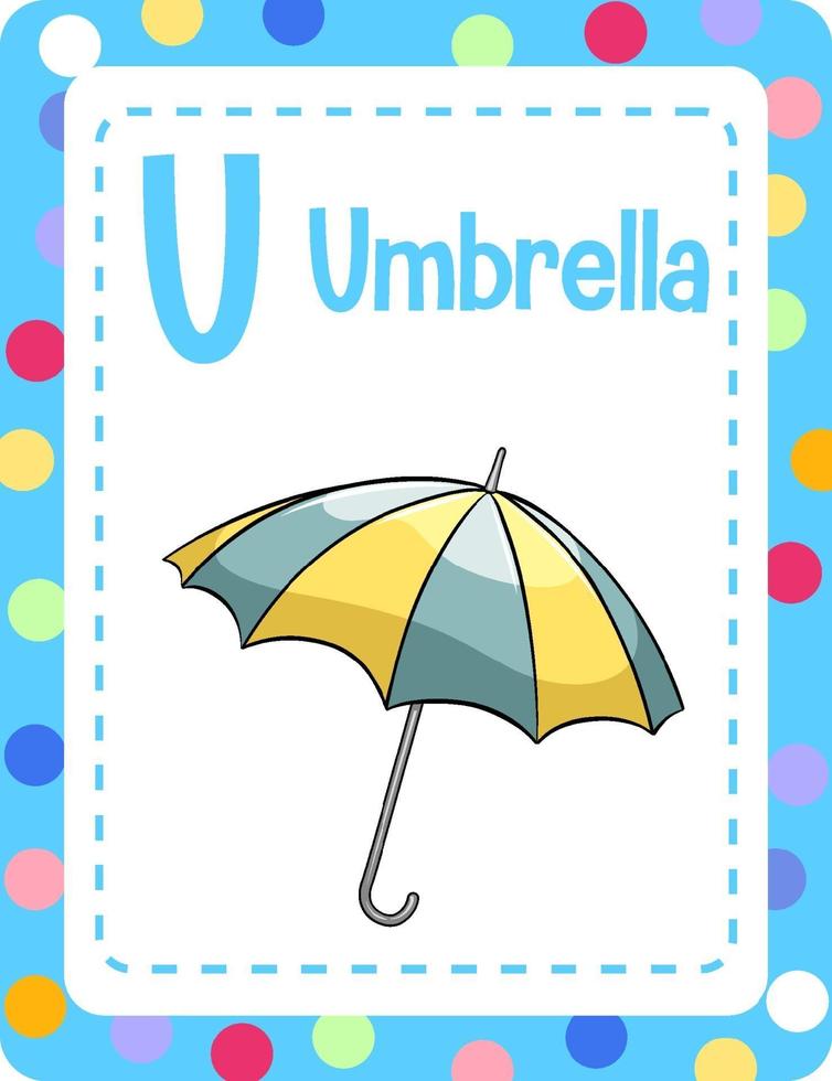 Alphabet flashcard with letter U for Umbrella vector