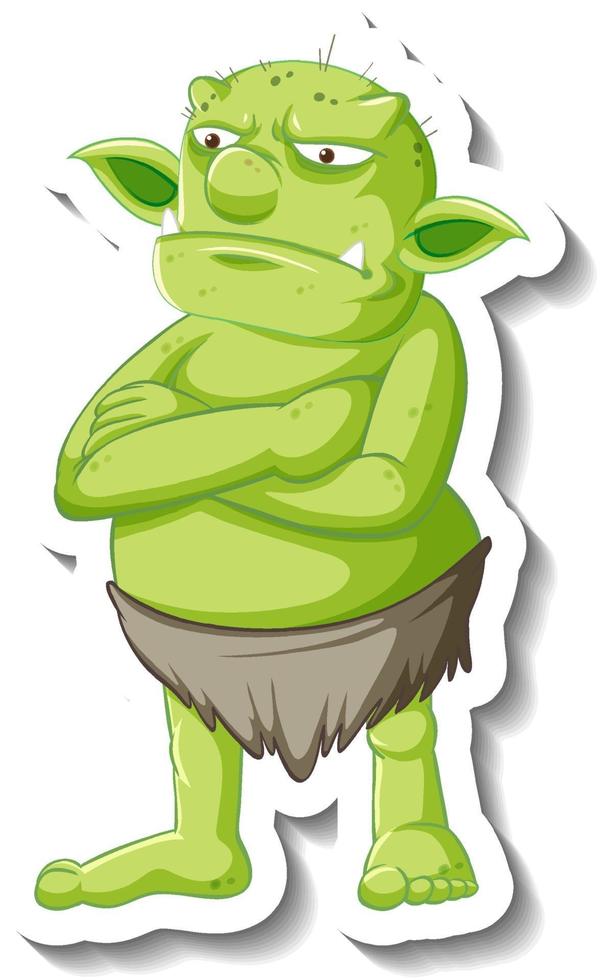 pegatina de personaje de dibujos animados duende verde o troll vector