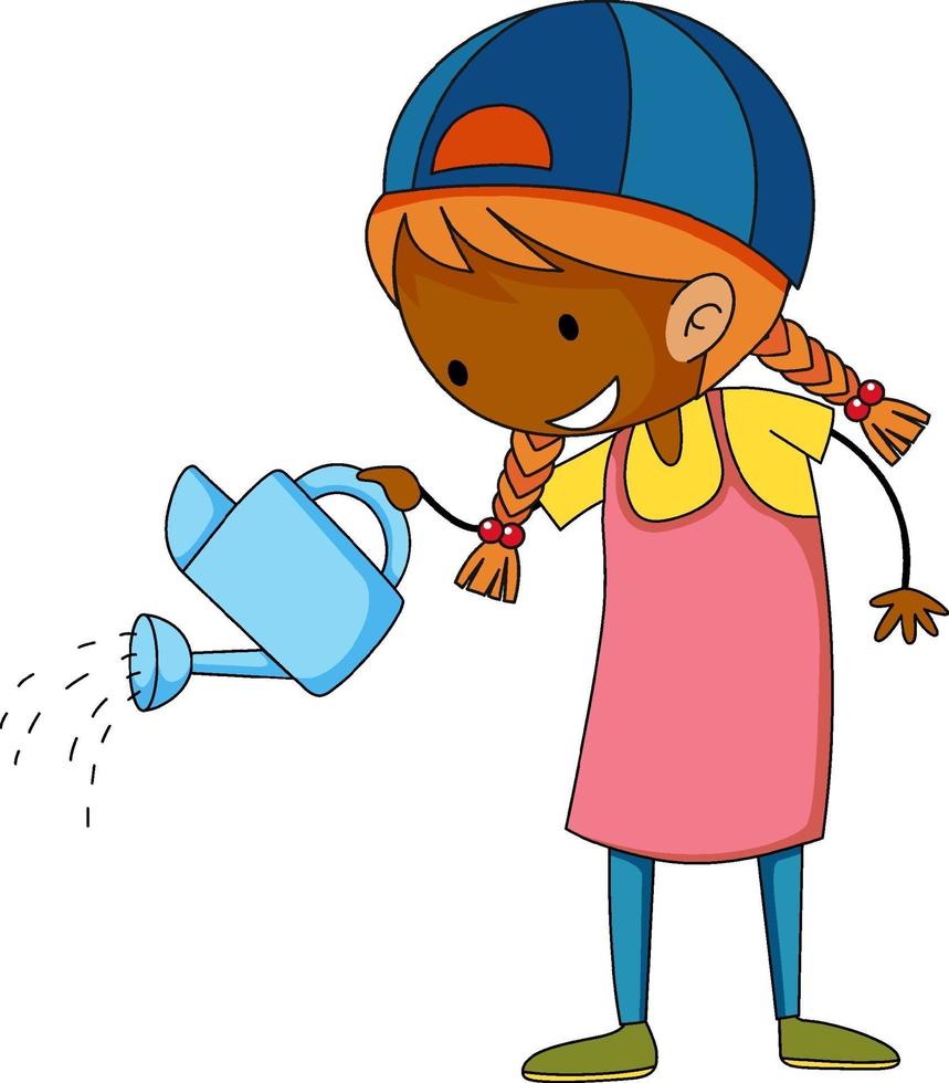 Little gardener doodle cartoon character vector