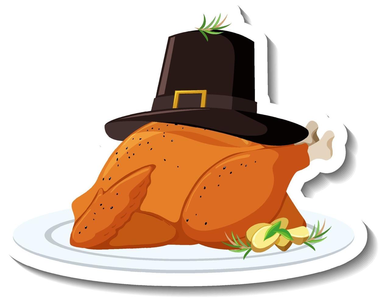 Roasted chicken on a plate with hat vector