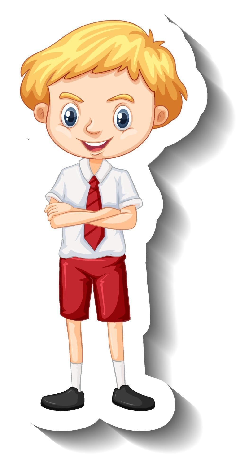 A boy in student uniform cartoon character sticker 3045987 Vector Art