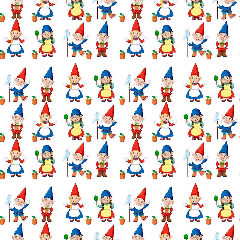 Gnome or dwarf seamless pattern with garden elements vector