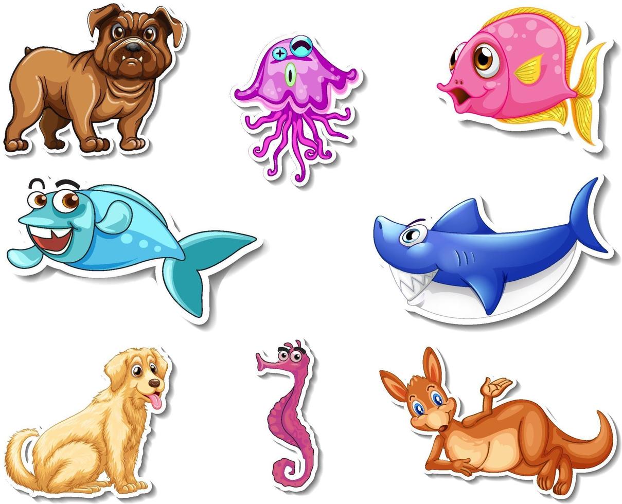 Set of stickers with sea animals and dogs cartoon character 3046021 Vector  Art at Vecteezy