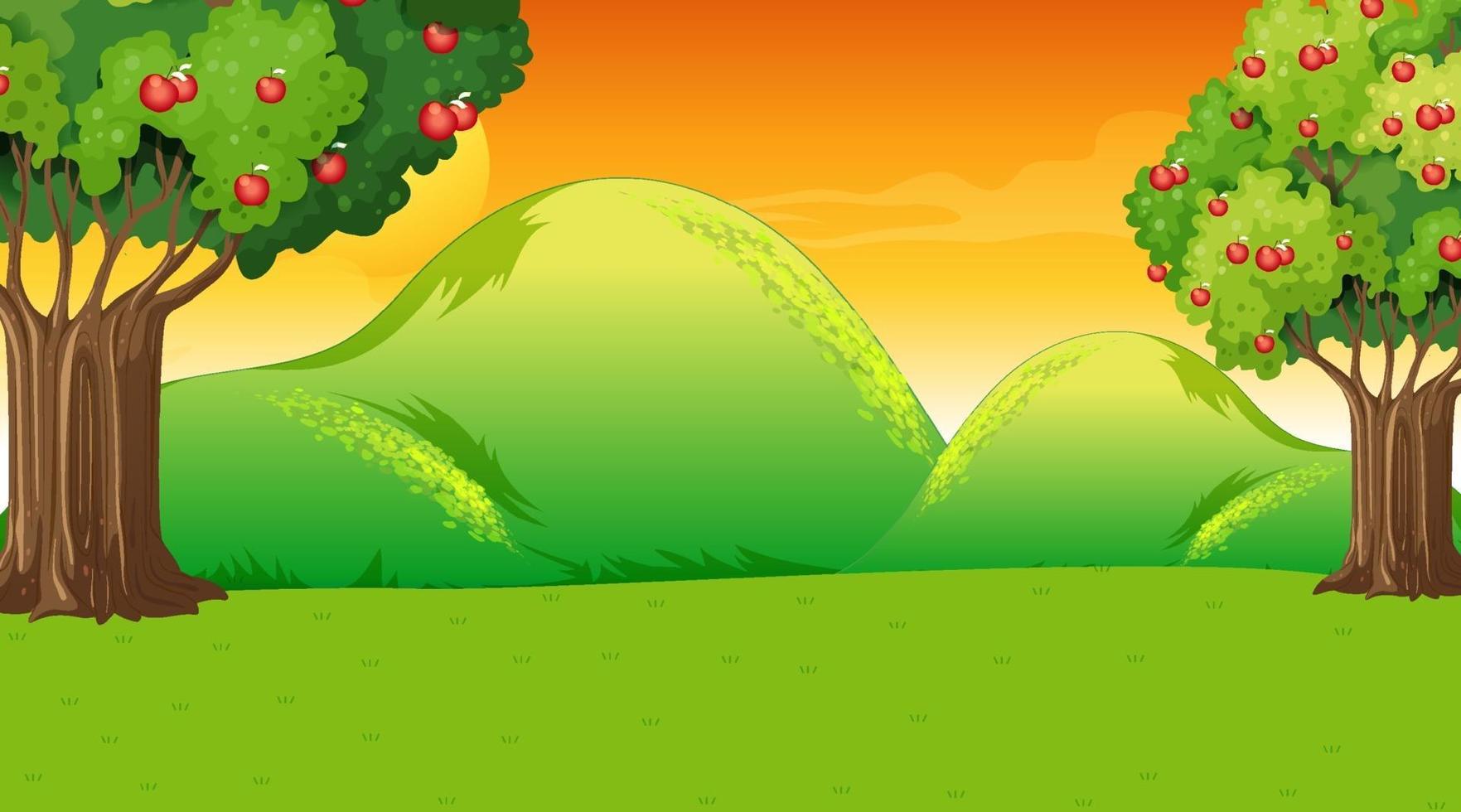 Blank meadow landscape scene at sunset time vector
