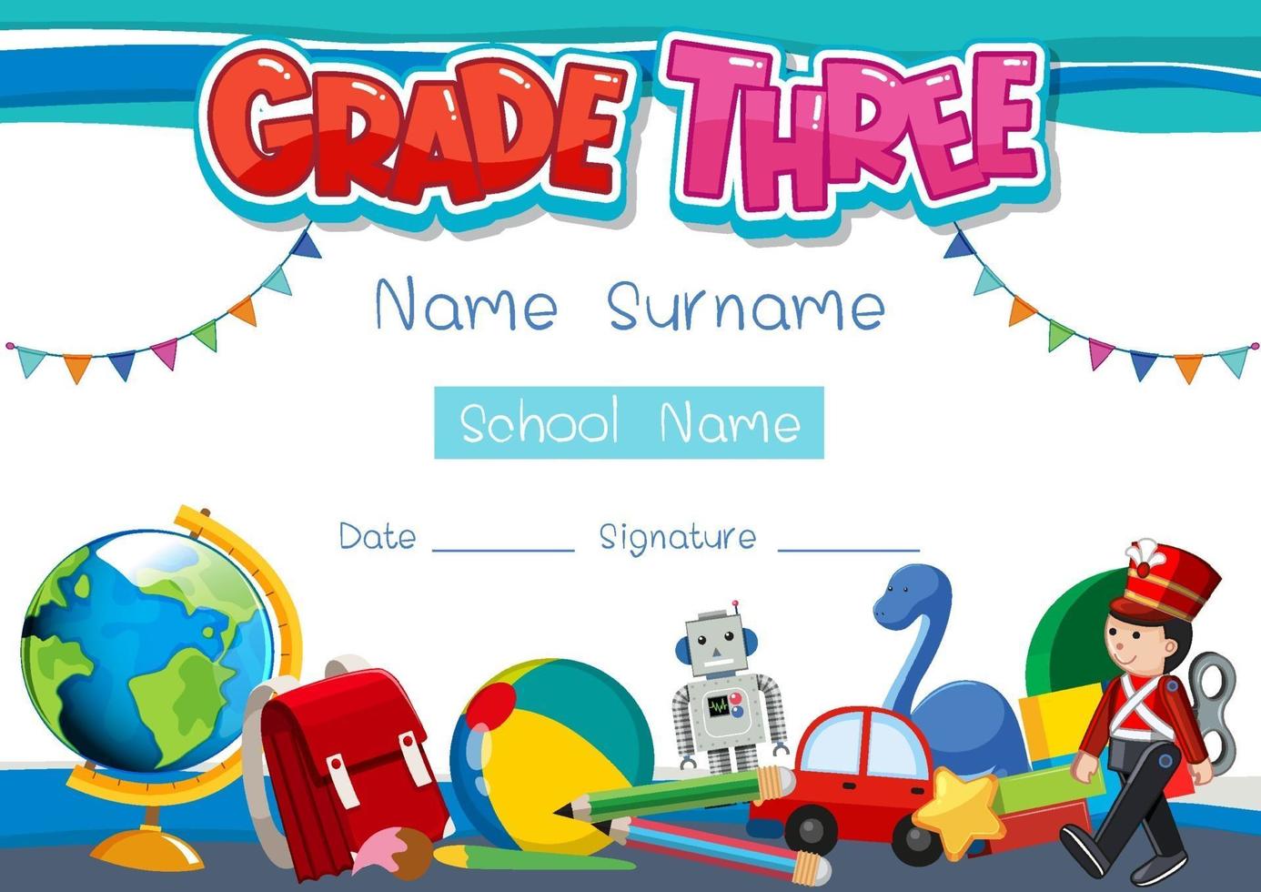 Grade three diploma or certificate template vector