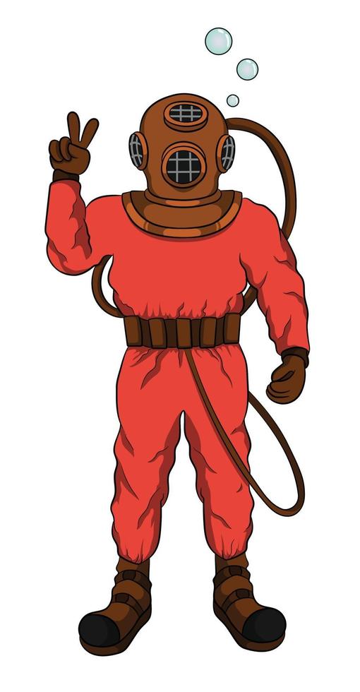 Deep Diver Red Suit Cartoon Character vector
