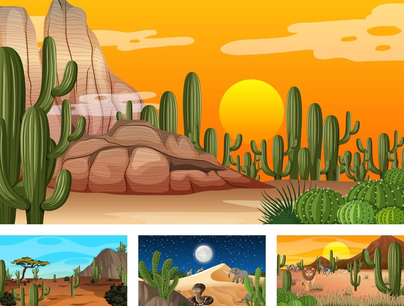 Different scenes with desert forest landscape vector