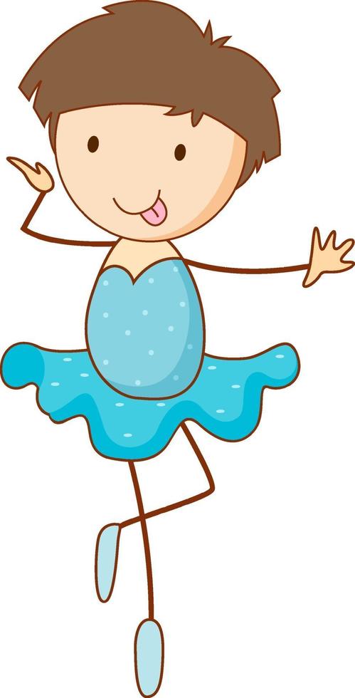 personaje de dibujos animados de niña de ballet en estilo doodle dibujado a mano aislado vector