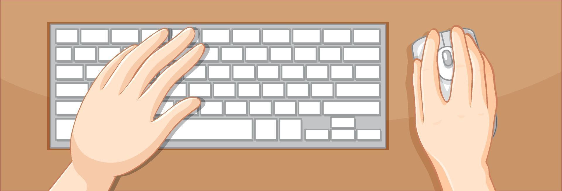 Top view of hands using keyboard and mouse on the table vector