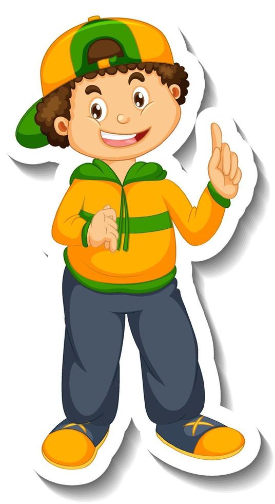 Sticker template with a boy cartoon character isolated vector
