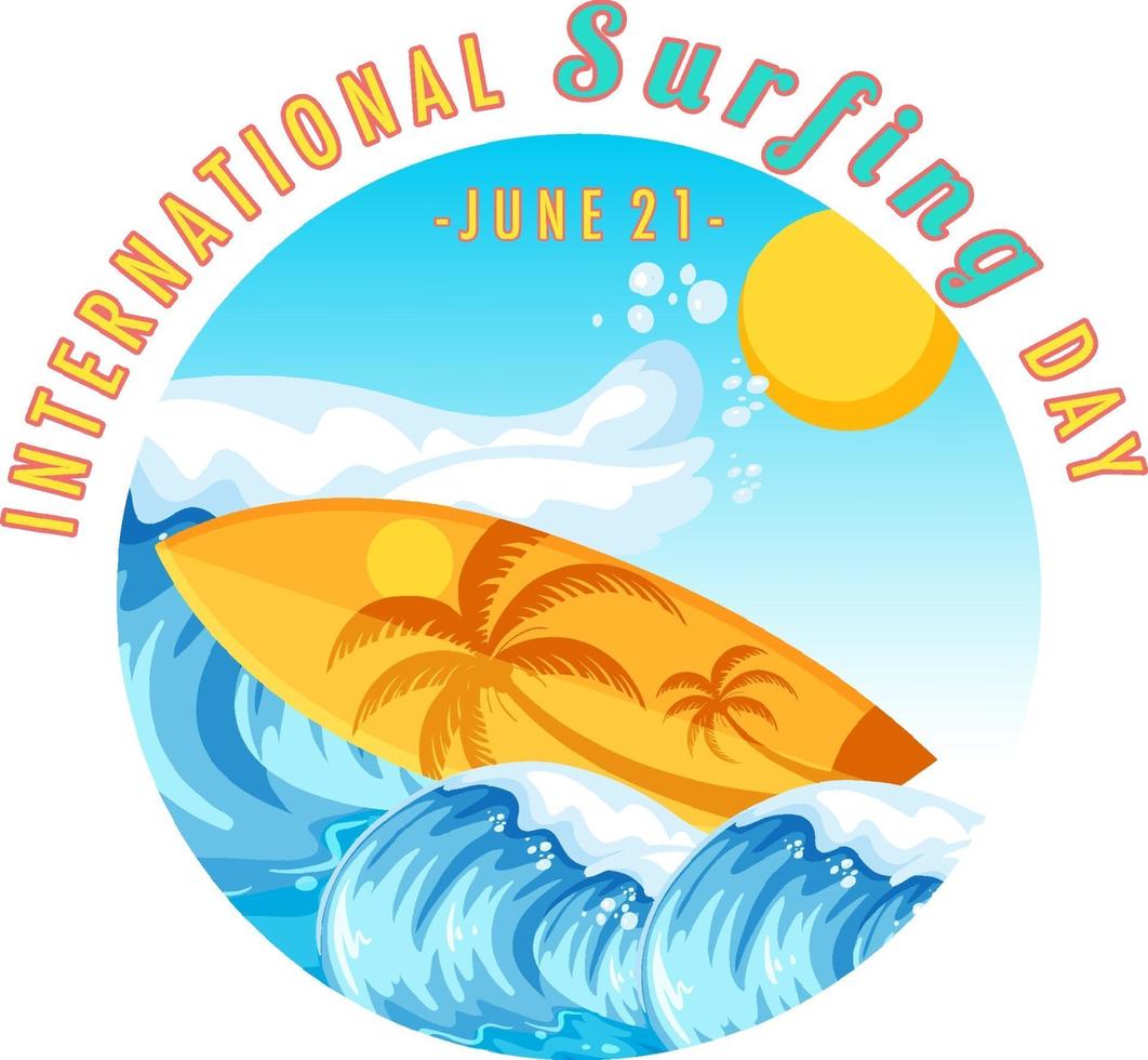 International Surfing Day banner with a surfboard in water wave vector
