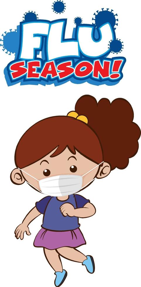 Flu season font design with a girl wearing medical mask vector