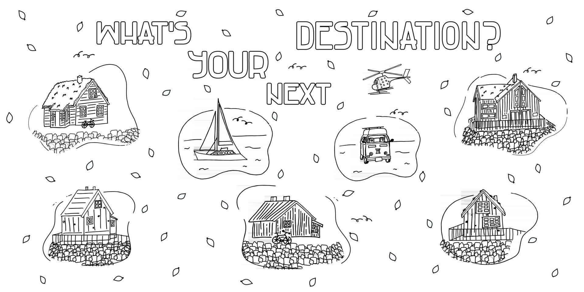 Set of Black and white wooden isolated scandinavian houses vector