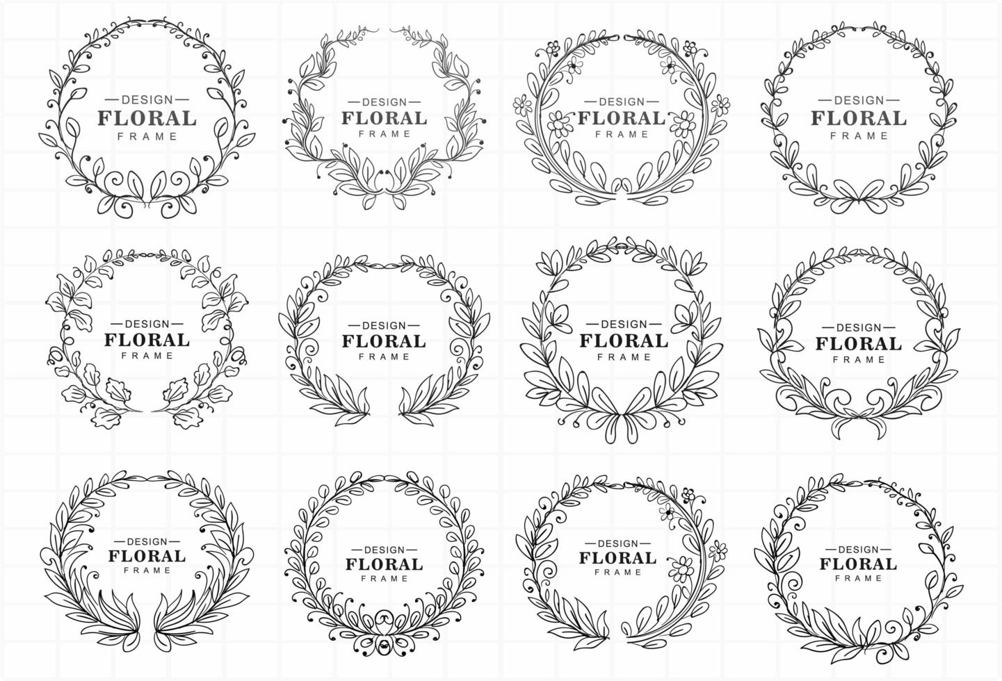 Doodle circular floral decorative frame set vector