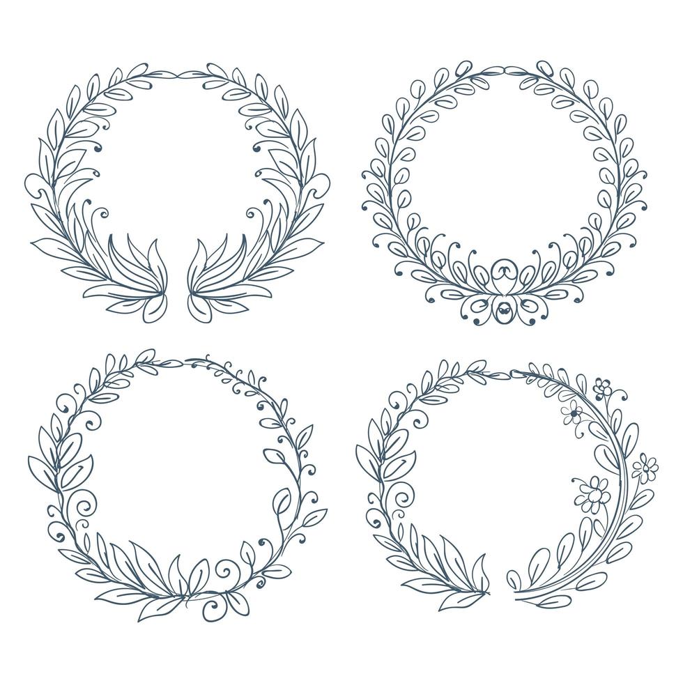 adornos circulares dibujados a mano diseño de conjunto de marco floral vector