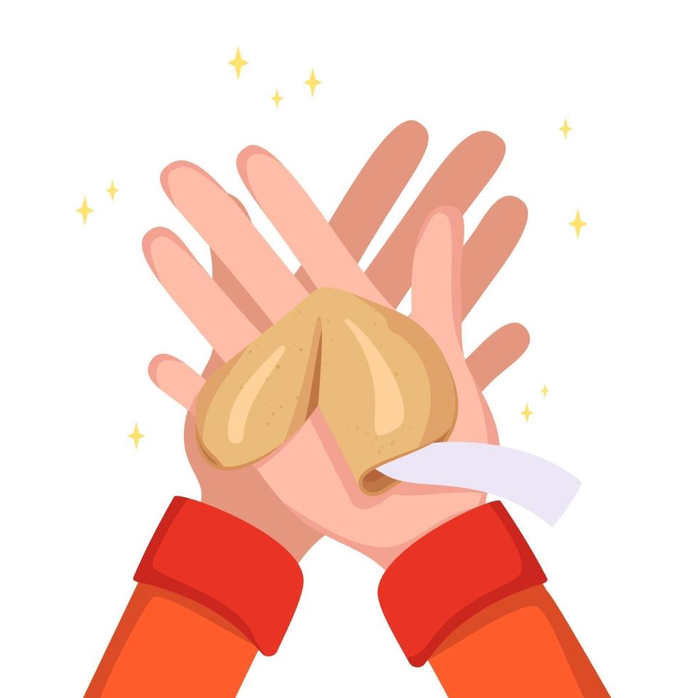 Hands hold Chinese fortune cookies vector