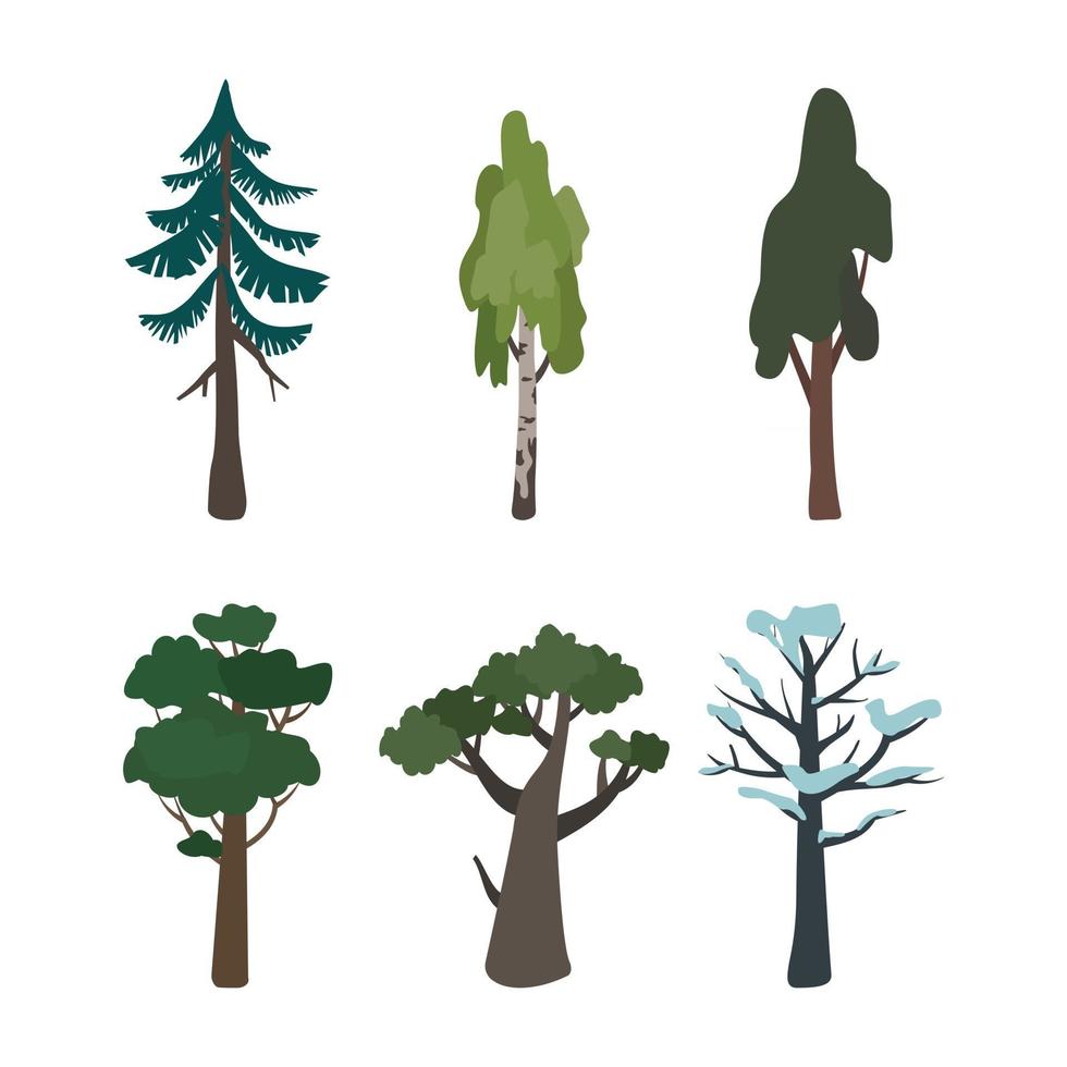 Green and brown tree symbol of nature, forest plants vector